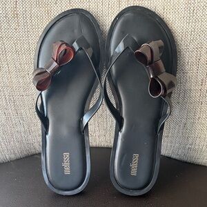 Melissa Black Jelly Bow Sandals with Brown-Tinted Bows